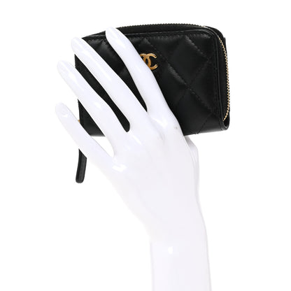Chanel Lambskin Quilted Zip Coin Purse Black 2 of 9