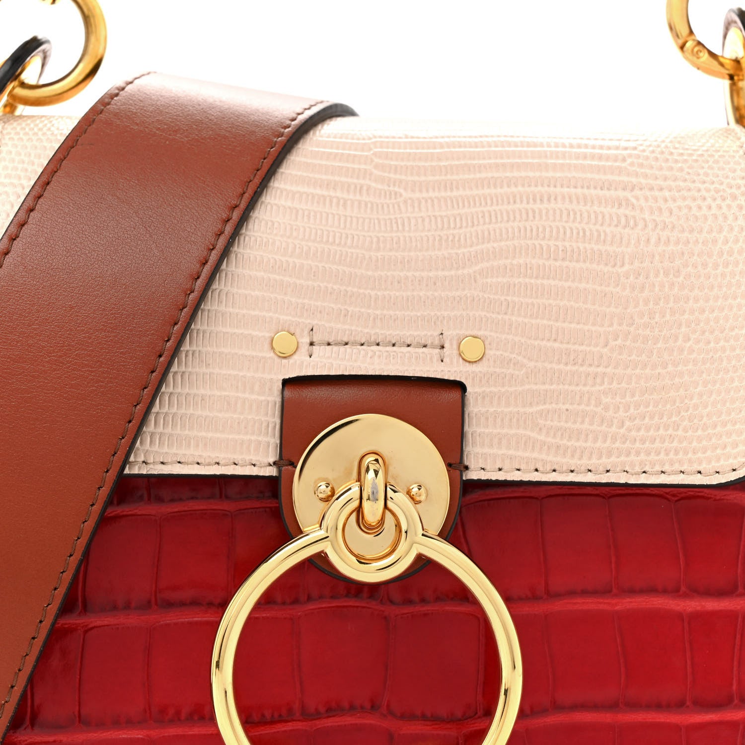 Chloe Calfskin Crocodile Embossed Small Tess Bag Pink Red 7 of 12