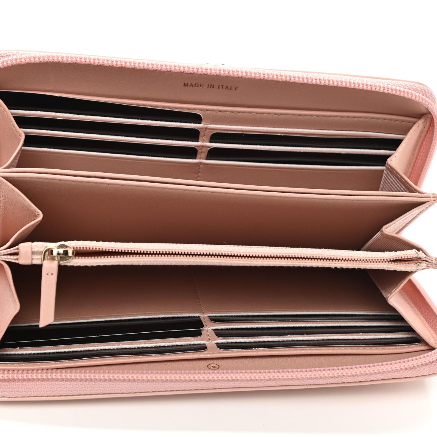 Iridescent Glazed Calfskin Quilted Boy Zip Around Wallet Light Pink