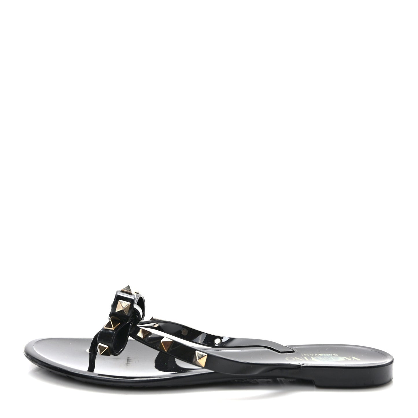 VALENTINO GARAVANI PVC Jelly Rockstud Bow Thong Sandals 38 Black