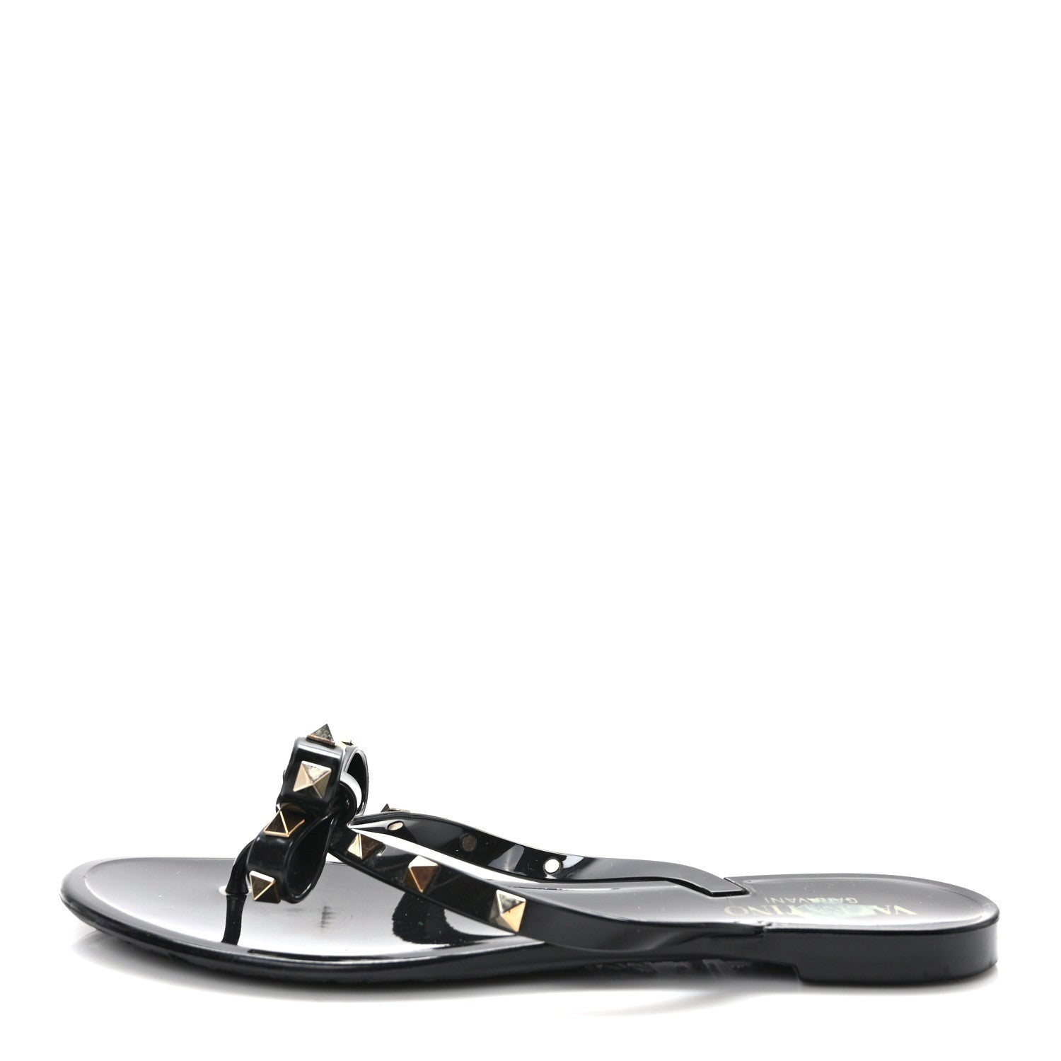 Valentino Garavani VALENTINO GARAVANI PVC Jelly Rockstud Bow Thong Sandals 38 Black 1 of 7