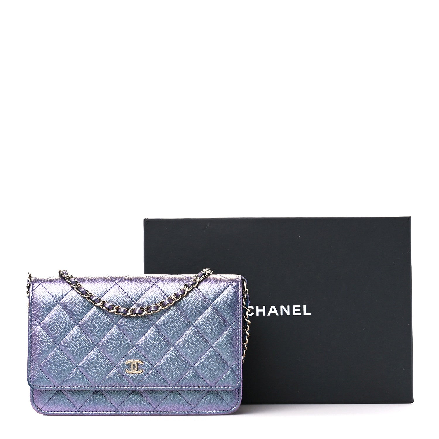 Chanel Iridescent Caviar Quilted Wallet on Chain WOC Dark Blue 12 of 12
