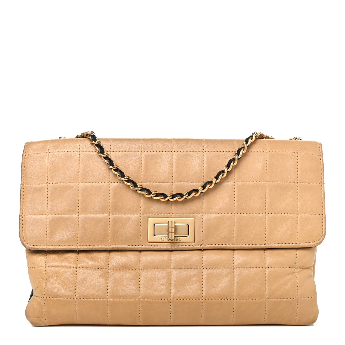 Lambskin Chocolate Bar Double Sided Shoulder Clutch Black Beige