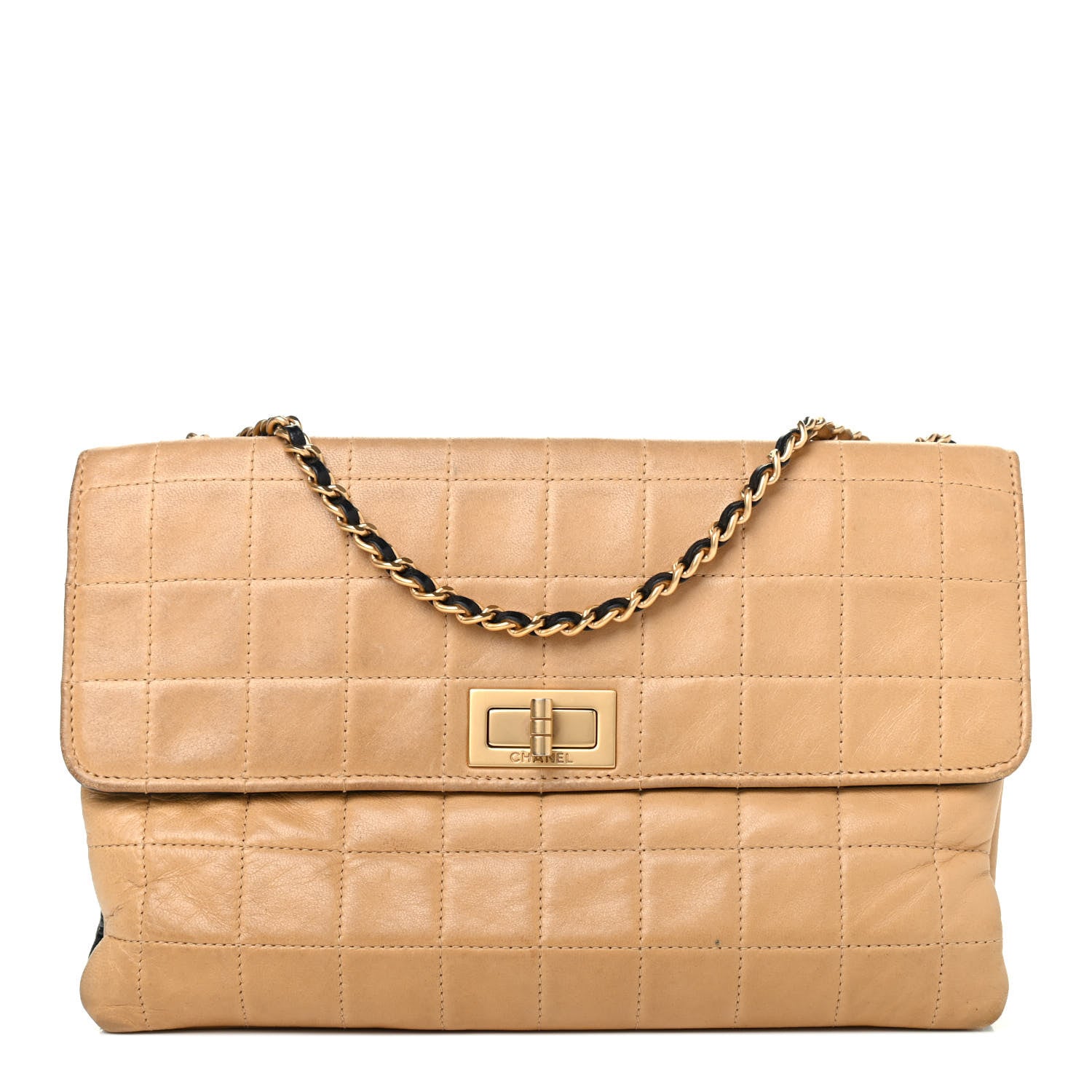 Chanel Lambskin Chocolate Bar Double Sided Shoulder Clutch Black Beige 1 of 4