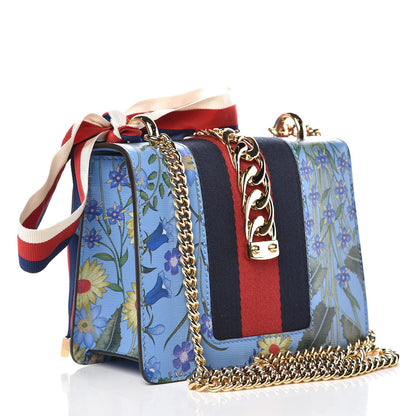 Gucci Shangai Calfskin Web New Flora Mini Sylvie Chain Shoulder Bag Azure 3 of 9