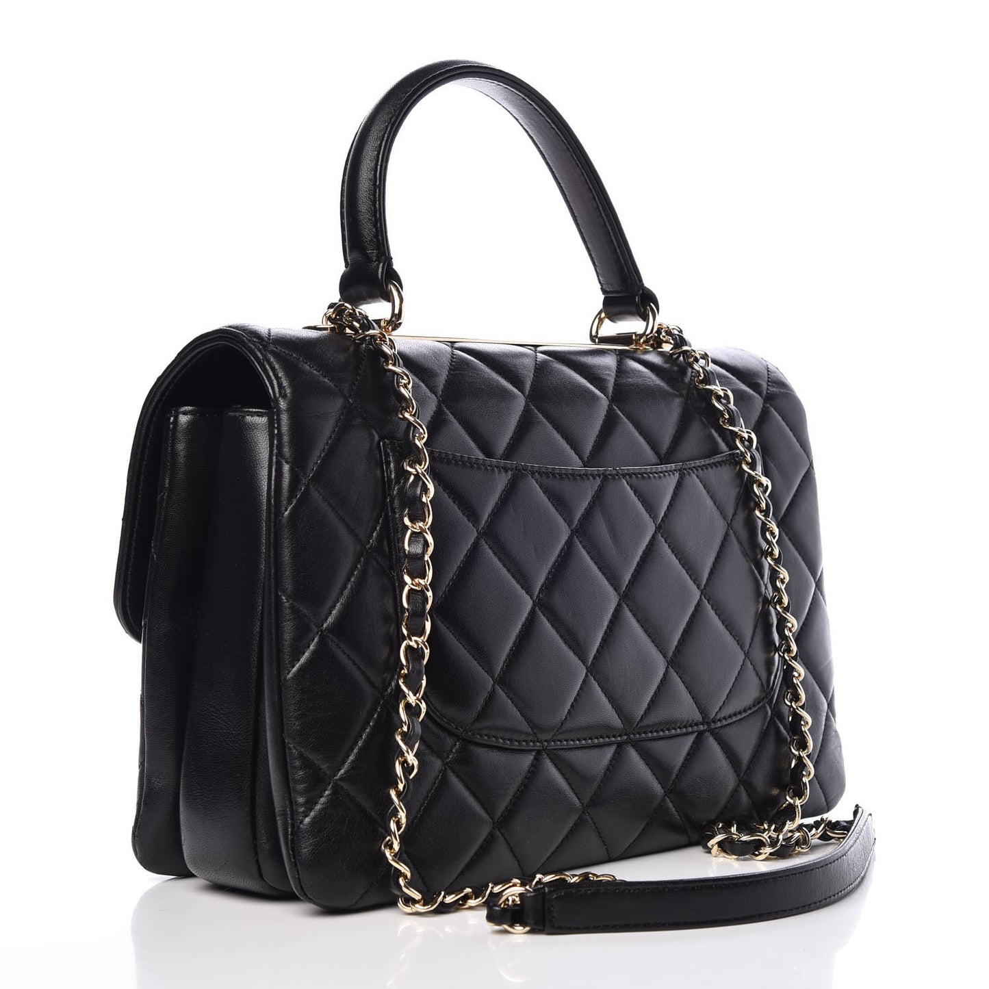 Lambskin Quilted Medium Trendy CC Flap Dual Handle Bag Black