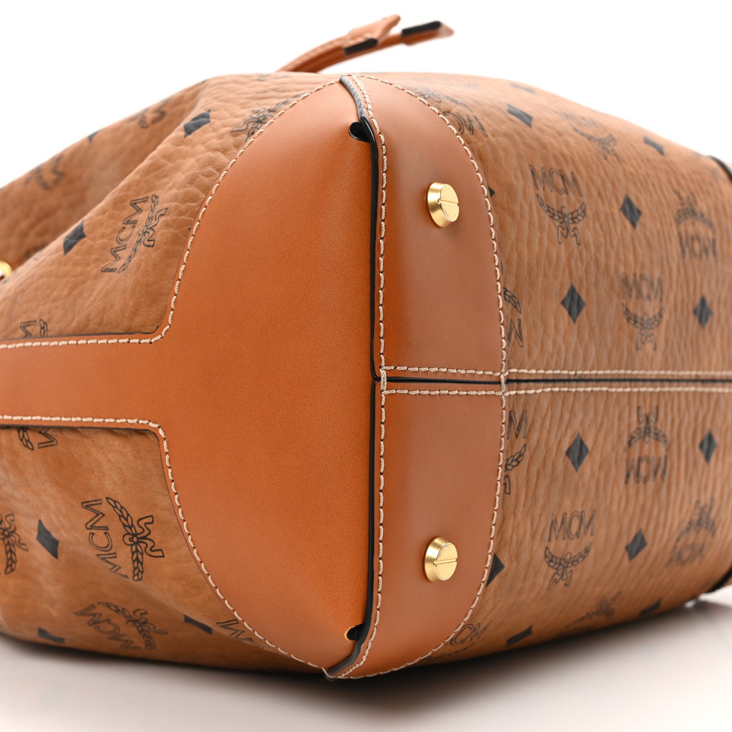 MCM バケツバッグ 中型 ブラウン MCM Visetos Small Soft Berlin Drawstring Bucket Bag Cognac 1743039