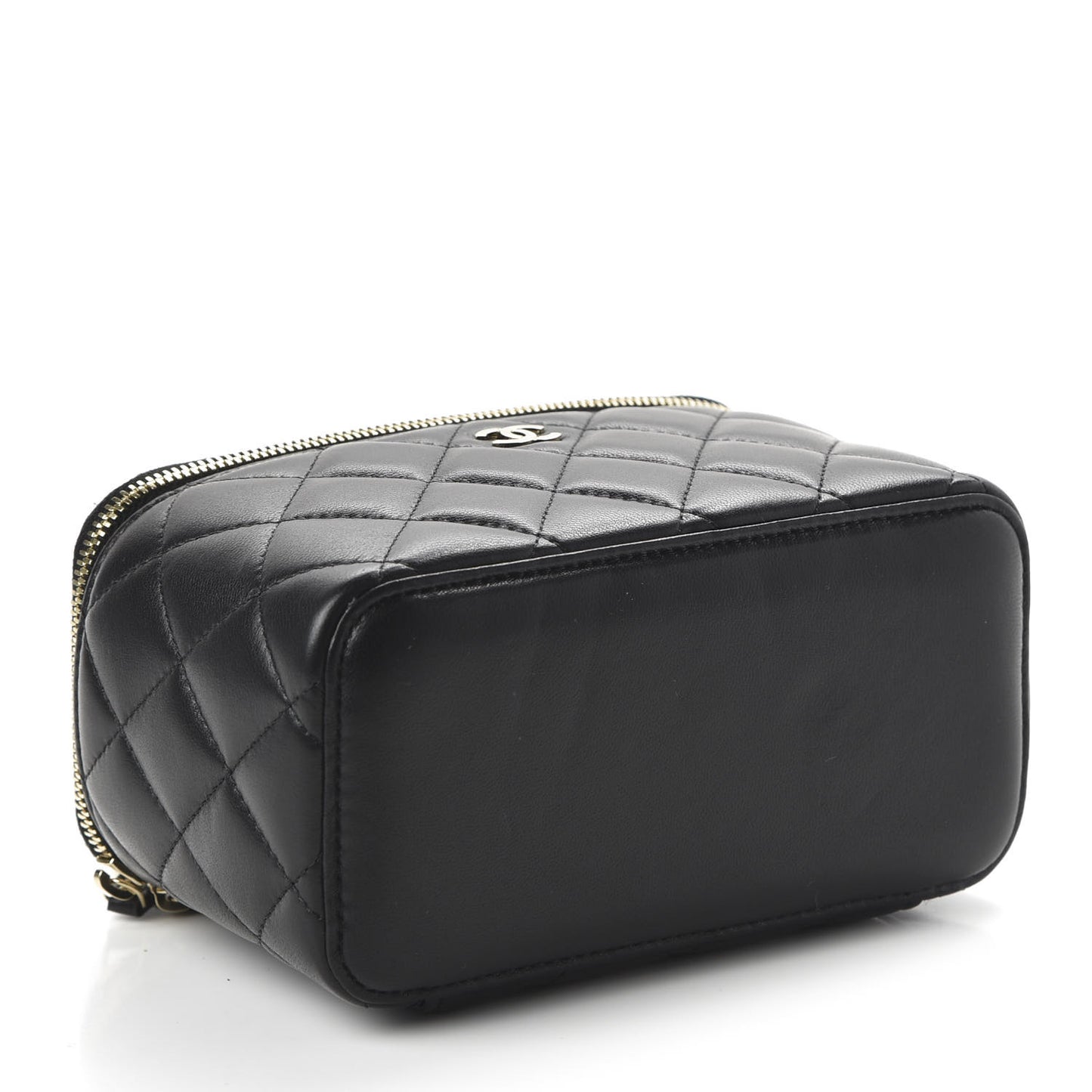 Lambskin Quilted Small Vanity Case With Chain Black