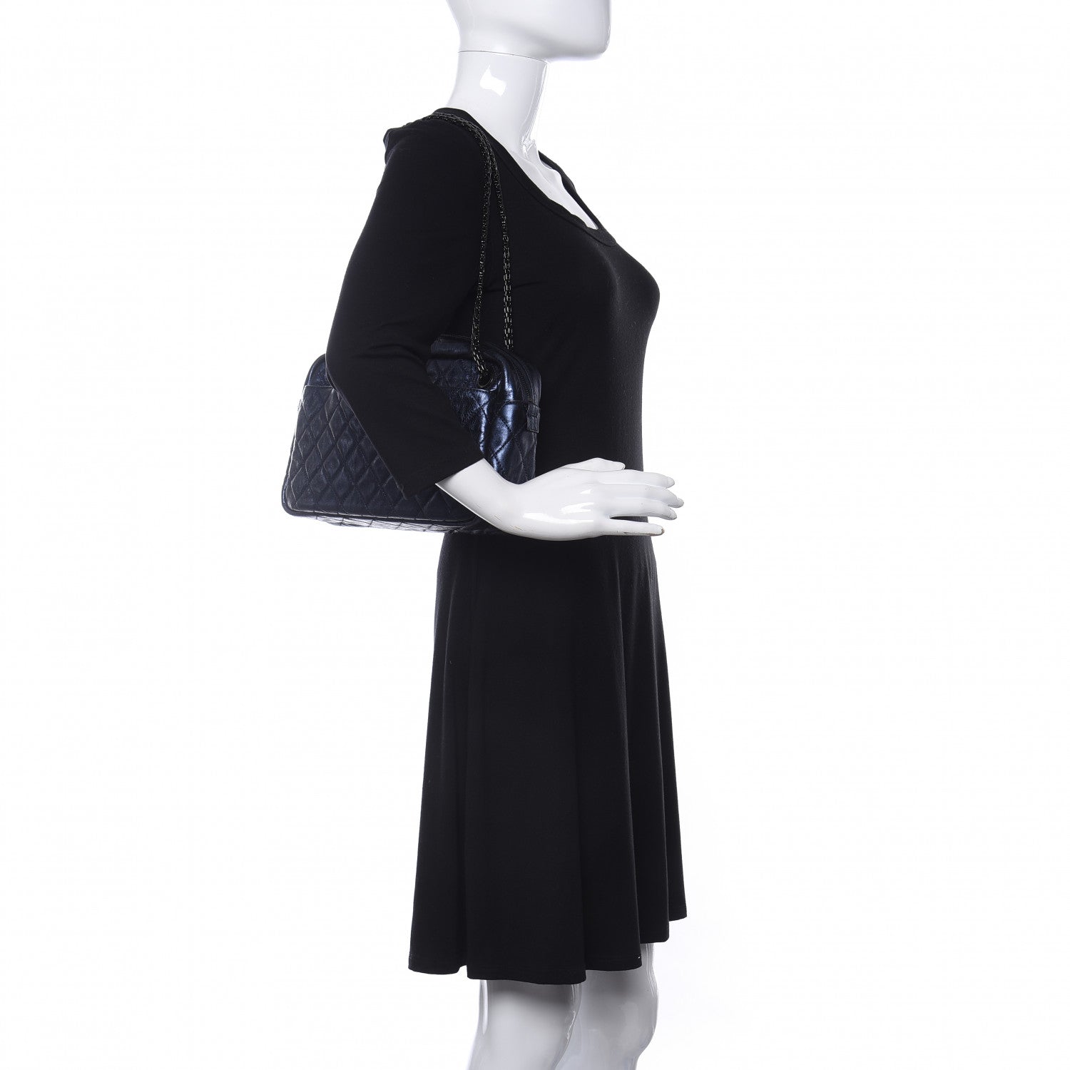 Chanel Metallic Aged Calfskin Quilted Medium Reissue Camera Case Bag Blue 2 of 10