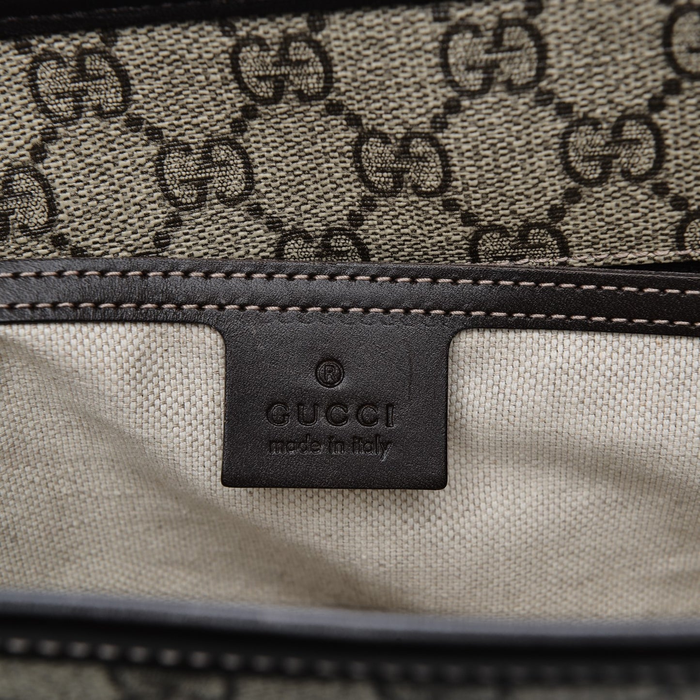 GG Supreme Monogram Medium Zippered Shopping Tote Dark Brown