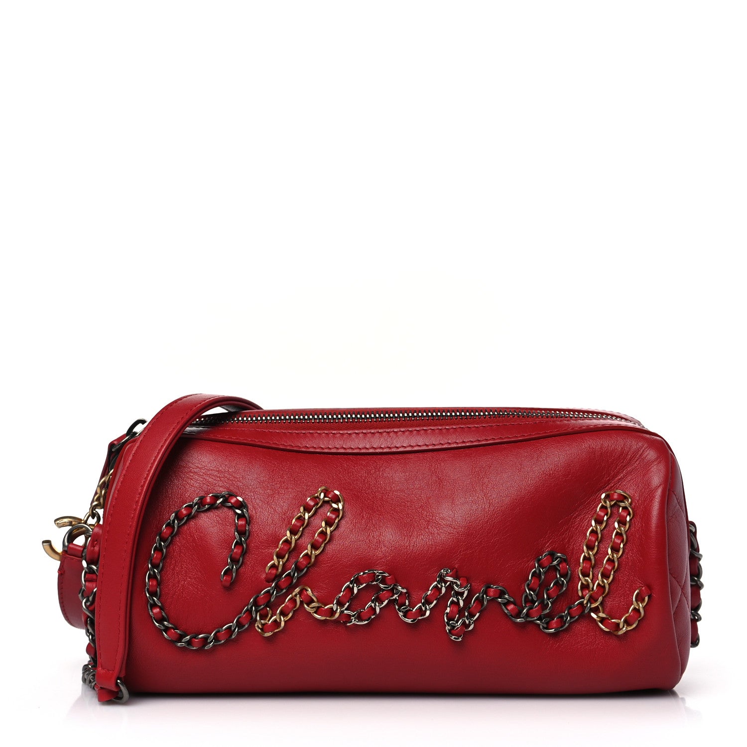 Chanel Calfskin Chain 20s Signature Bowling Bag Red 1 of 9
