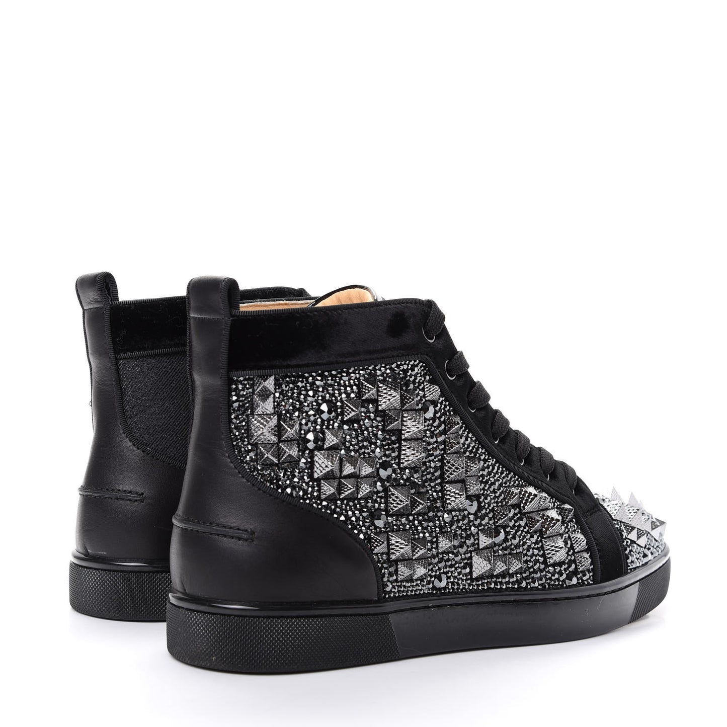 Calfskin Velvet Strass Mens Louis Spikes Flat Sneakers 41 Black