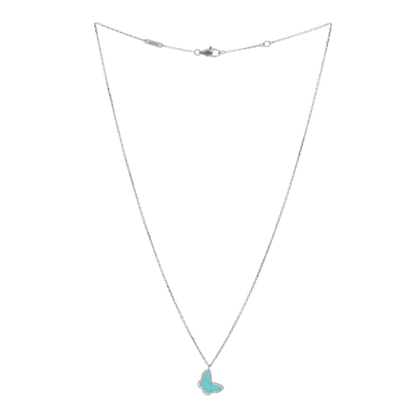18K White Gold Turquoise Sweet Alhambra Butterfly Pendant Necklace