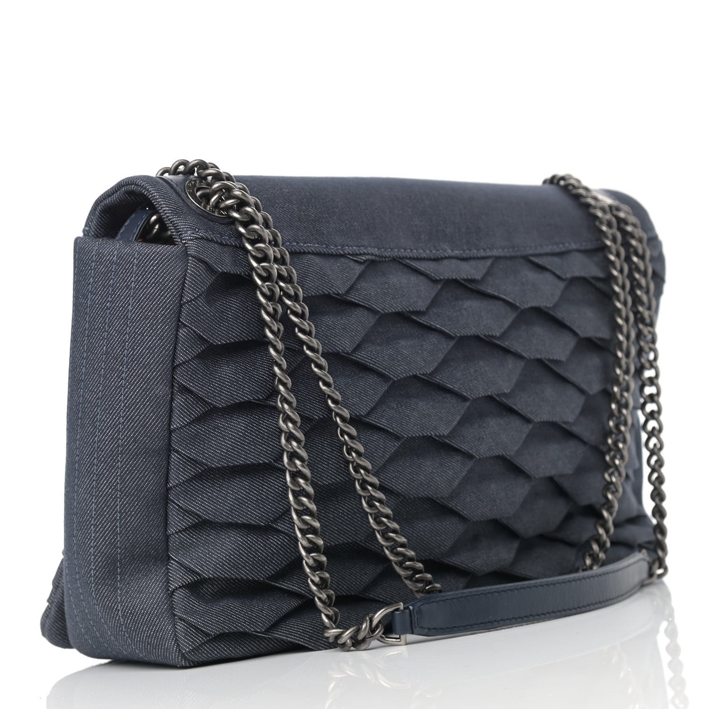 Denim Pleated Denim Turtle Flap Dark Blue