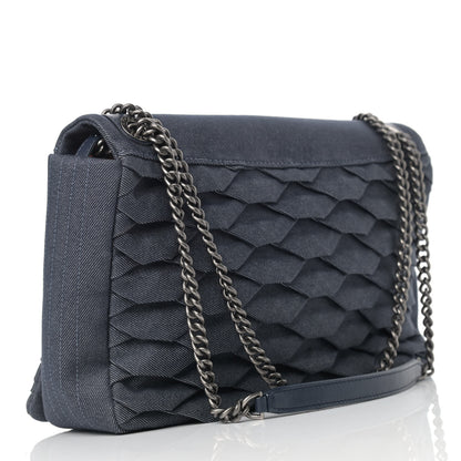 Chanel Denim Pleated Denim Turtle Flap Dark Blue 2 of 8