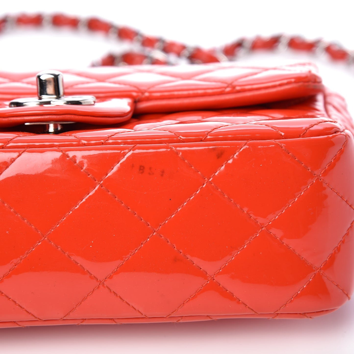 Patent Calfskin Quilted Mini Rectangular Flap Red