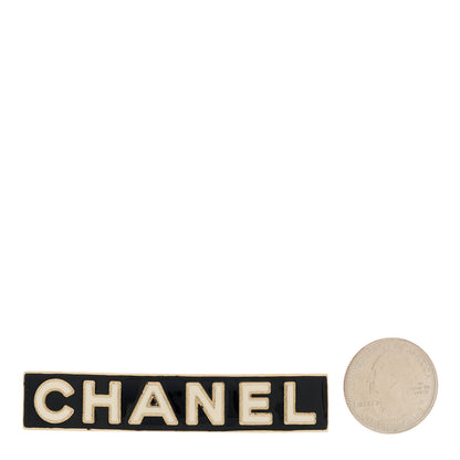 Chanel Metal Resin Enamel Logo Hair Clip Barrette Black White 2 of 5