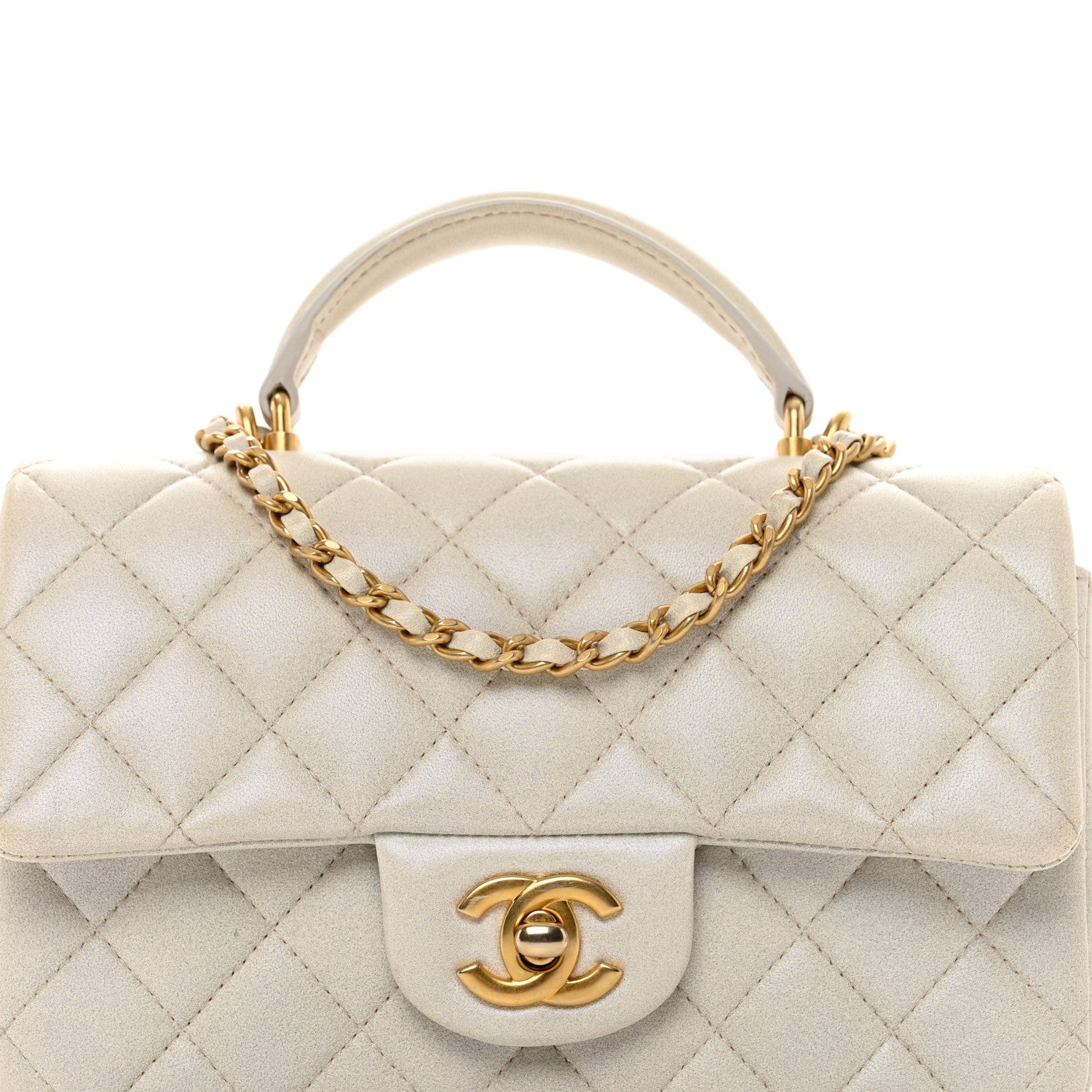 Chanel Iridescent Lambskin Quilted Mini Top Handle Rectangular Flap White 5 of 11