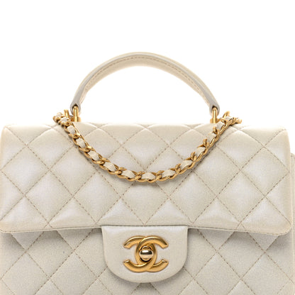 Chanel Iridescent Lambskin Quilted Mini Top Handle Rectangular Flap White 5 of 11