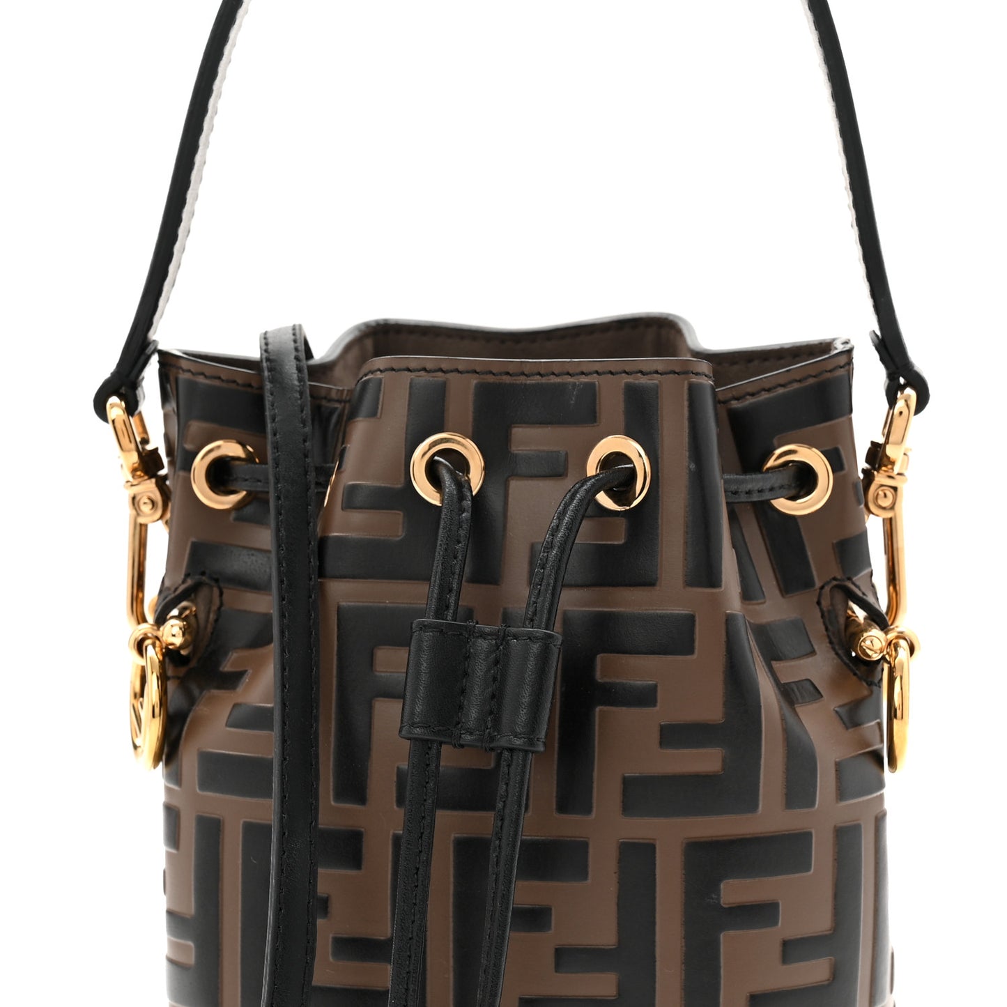Vitello Liberty F is Fendi Bi-Color FF 1974 Embossed Mini Mon Tresor Bucket Bag Maya Black