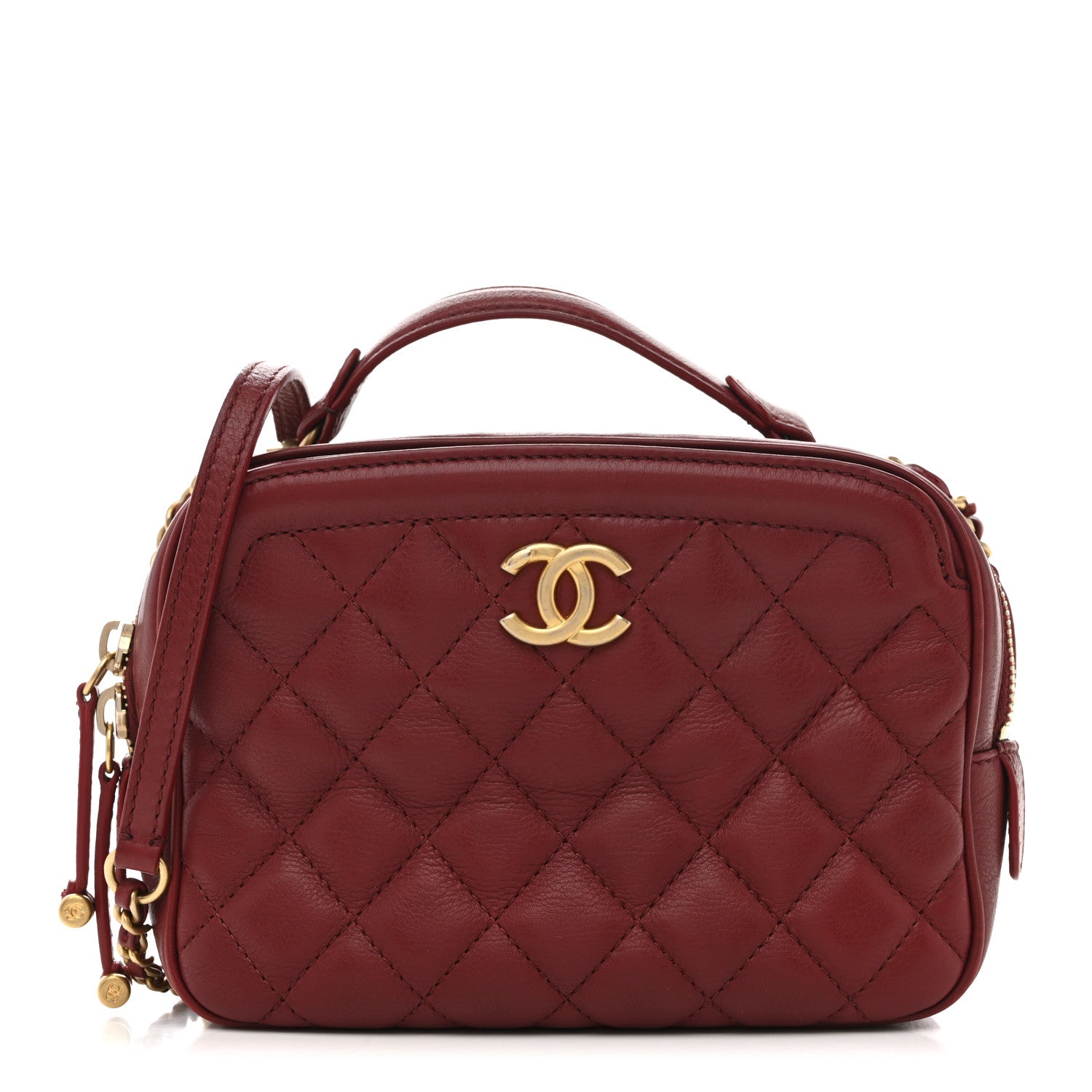 Chanel Calfskin Quilted CC Small Vanity Case Dark Red 1 of 14