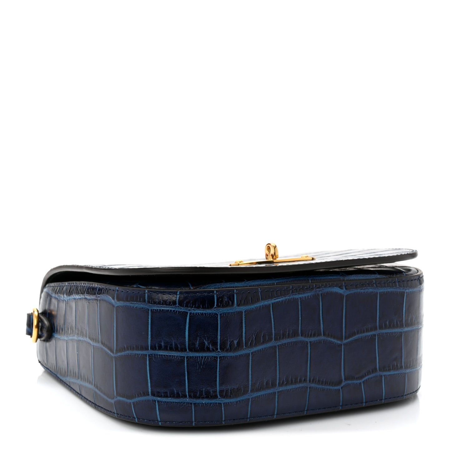 Shiny Croc Calfskin Embossed Small Darley Sapphire Blue