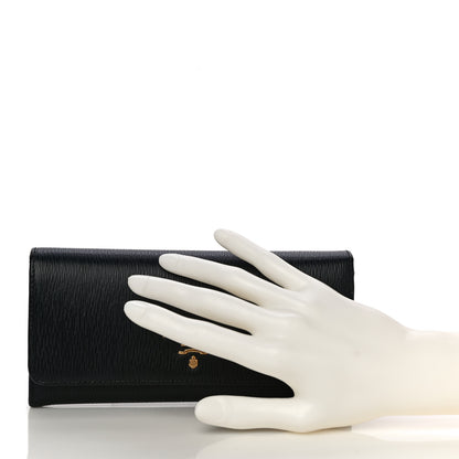 Prada Vitello Move Bi-Color Continental Flap Travel Wallet Black Lacca 3 of 11