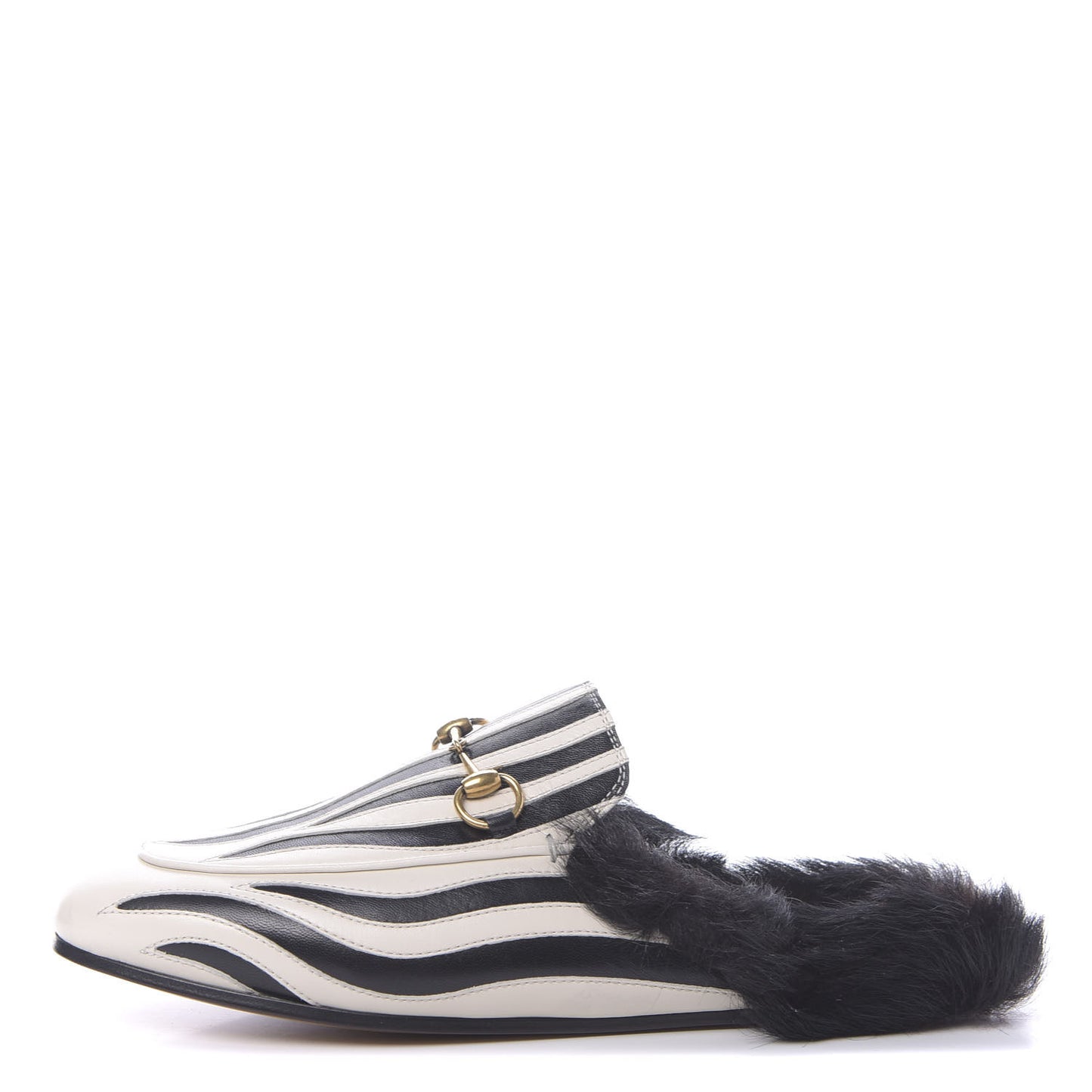 Malaga Kid Fur Zebra Inlay Womens Princetown Slippers 39 Mystic White Black