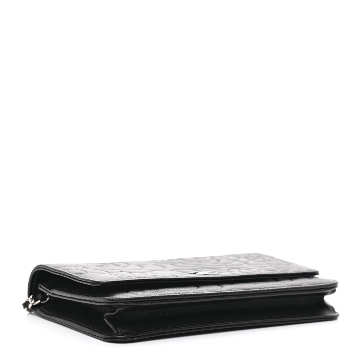 Lambskin Camellia Embossed Wallet on Chain WOC Black