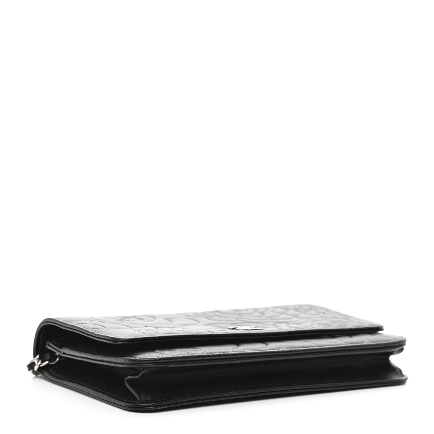 Chanel Lambskin Camellia Embossed Wallet on Chain WOC Black 4 of 12