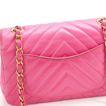 Chanel Lambskin Chevron Quilted Mini Rectangular Flap Fuchsia 12 of 17