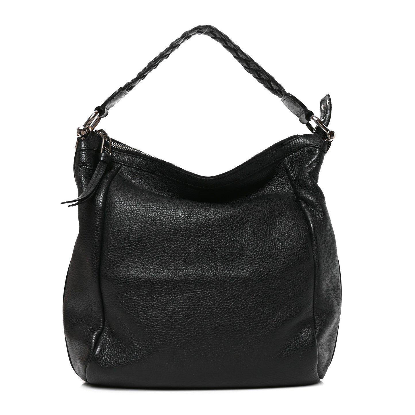 Grained Calfskin Bamboo Bar Hobo Black
