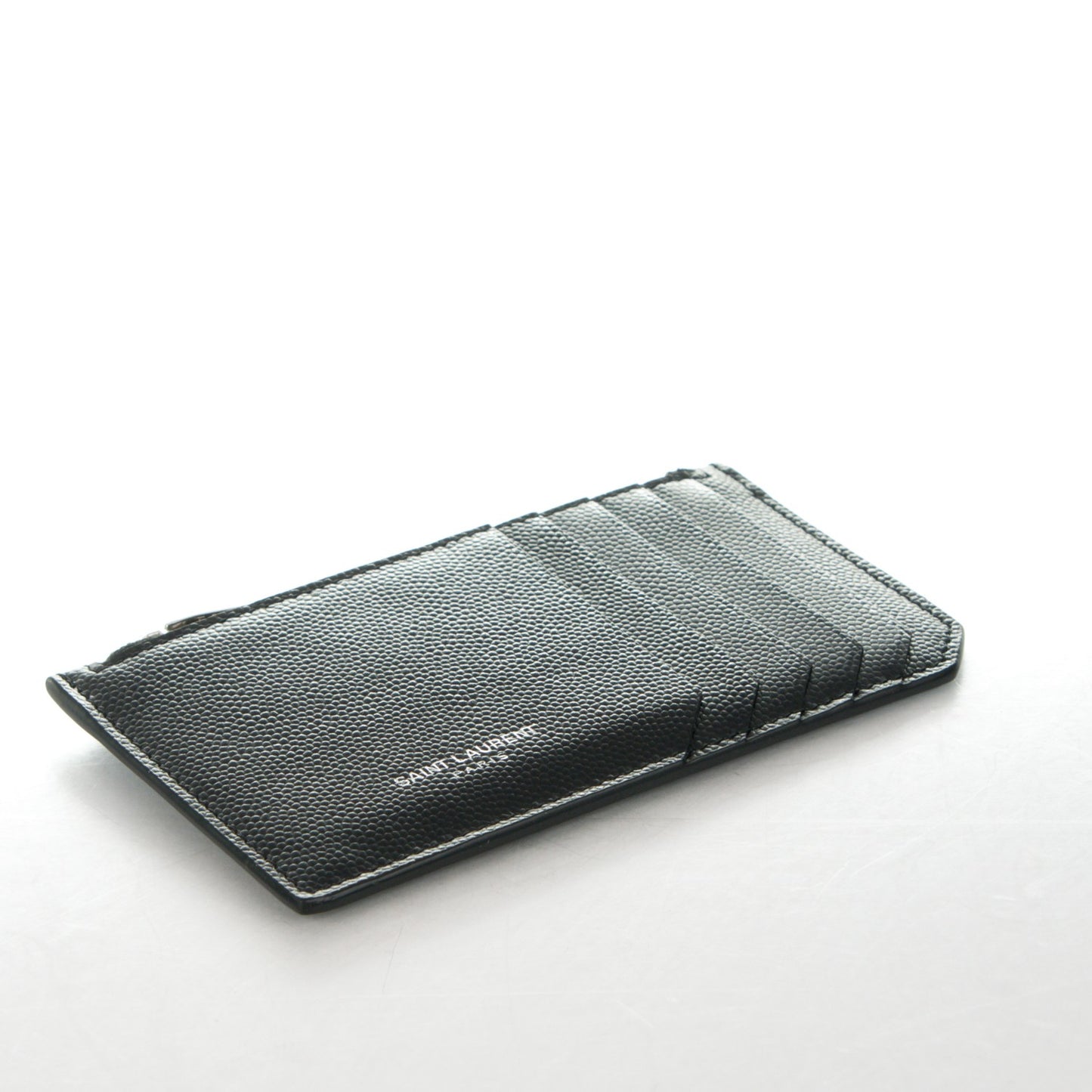 Grained Calfskin 5 Fragments Zip Pouch Card Holder Black