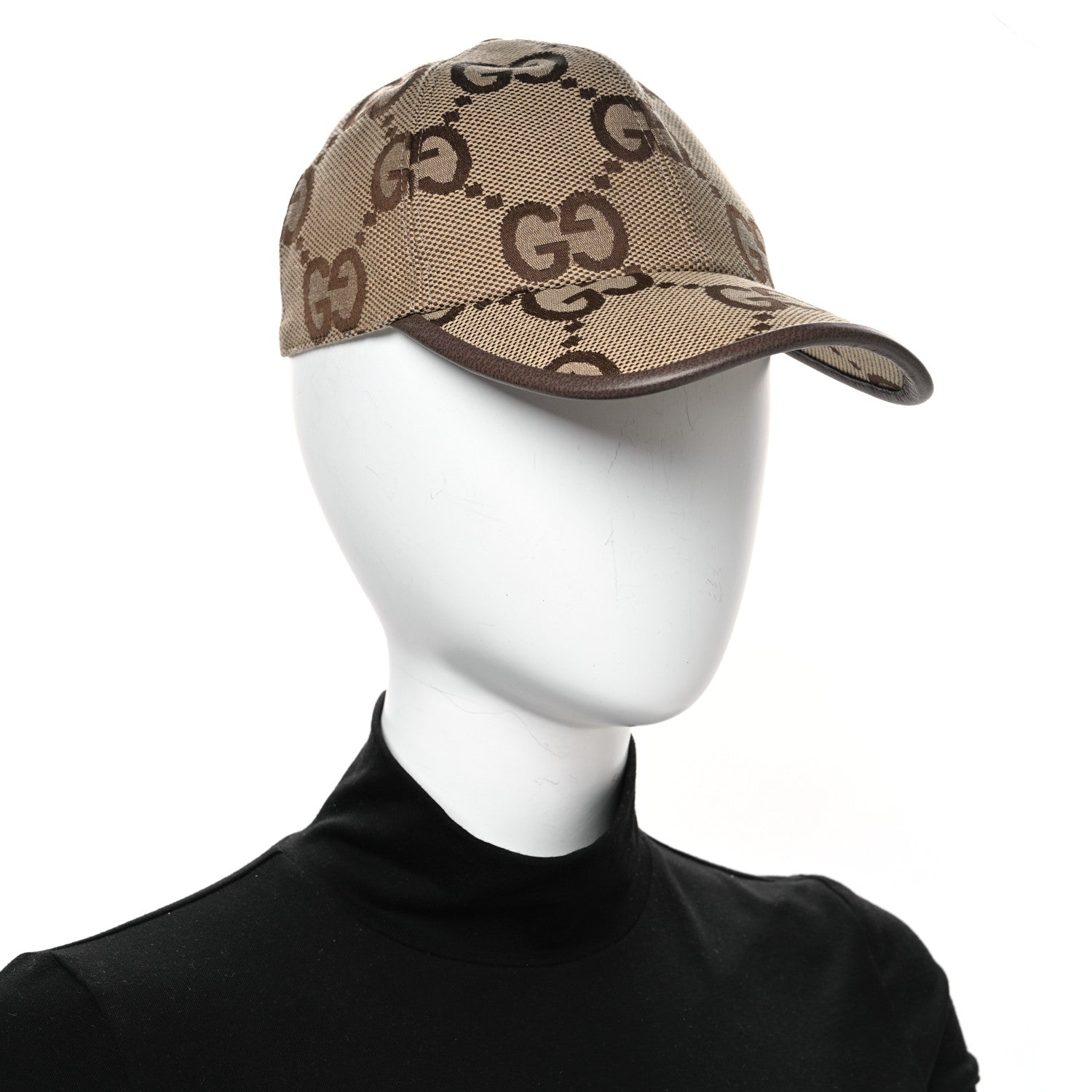 Gucci Monogram Jumbo GG Baseball Hat S 56 Camel Ebony 1832003