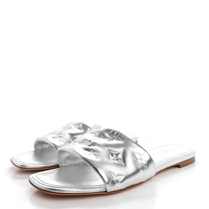 Louis Vuitton Metallic Lambskin Embossed Monogram Revival Flat Mules 38 Silver 4 of 12