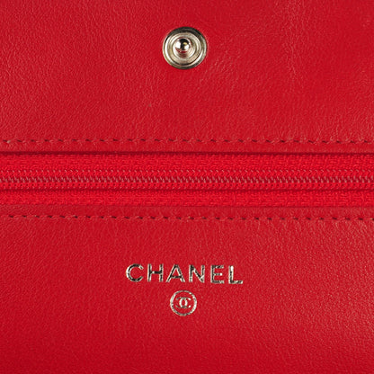 Chanel Patent Camellia Embossed Wallet On Chain WOC Dark Red 6 of 8