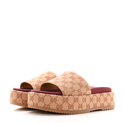 Gucci Canvas GG Monogram Angelina Platform Slide Sandals 39.5 Beige Ruggine 3 of 11