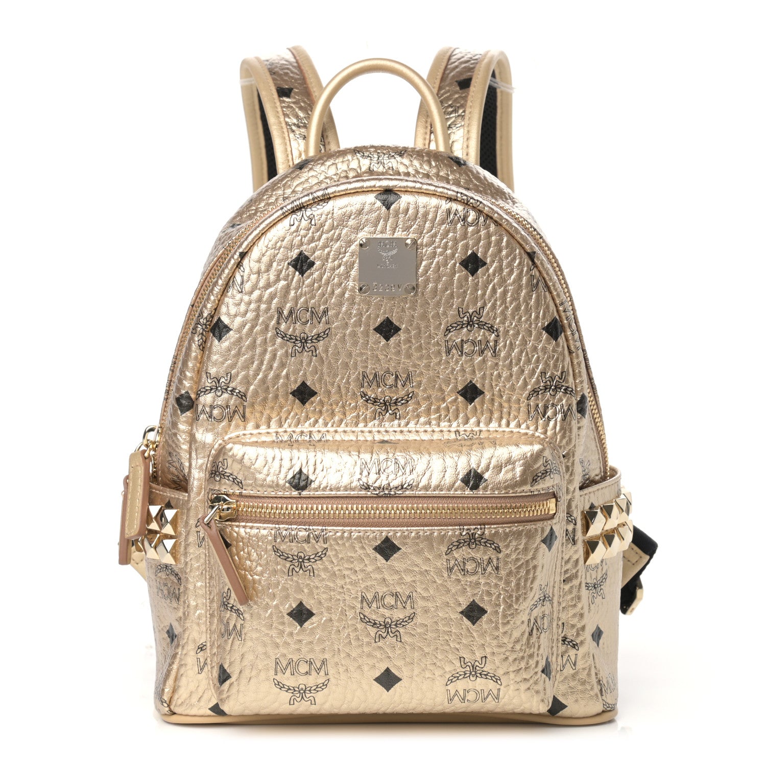 MCM Metallic Visetos Mini Side Stud Stark Backpack Gold 1 of 11