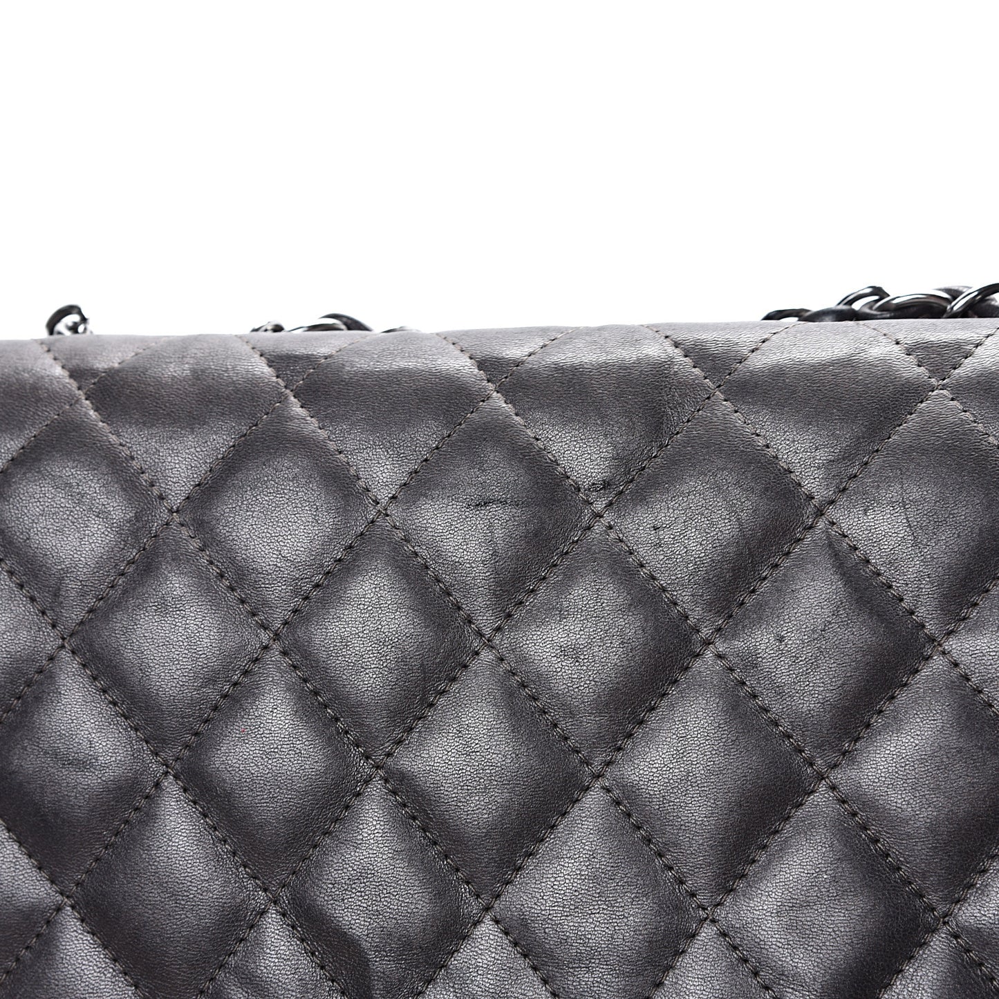 Metallic Lambskin Quilted Jumbo Single Flap Dark Grey