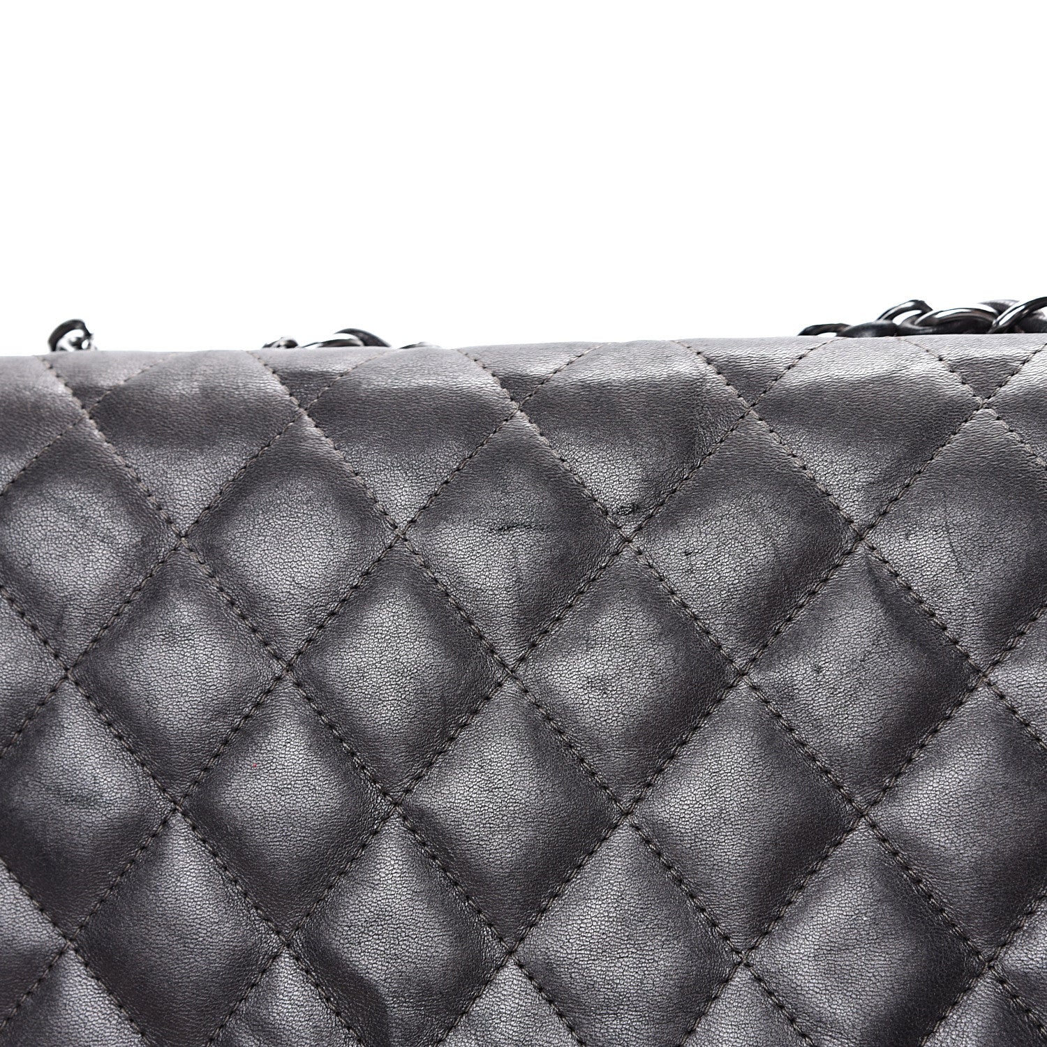 Chanel Metallic Lambskin Quilted Jumbo Single Flap Dark Grey 17 of 22