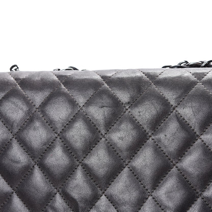 Chanel Metallic Lambskin Quilted Jumbo Single Flap Dark Grey 17 of 22