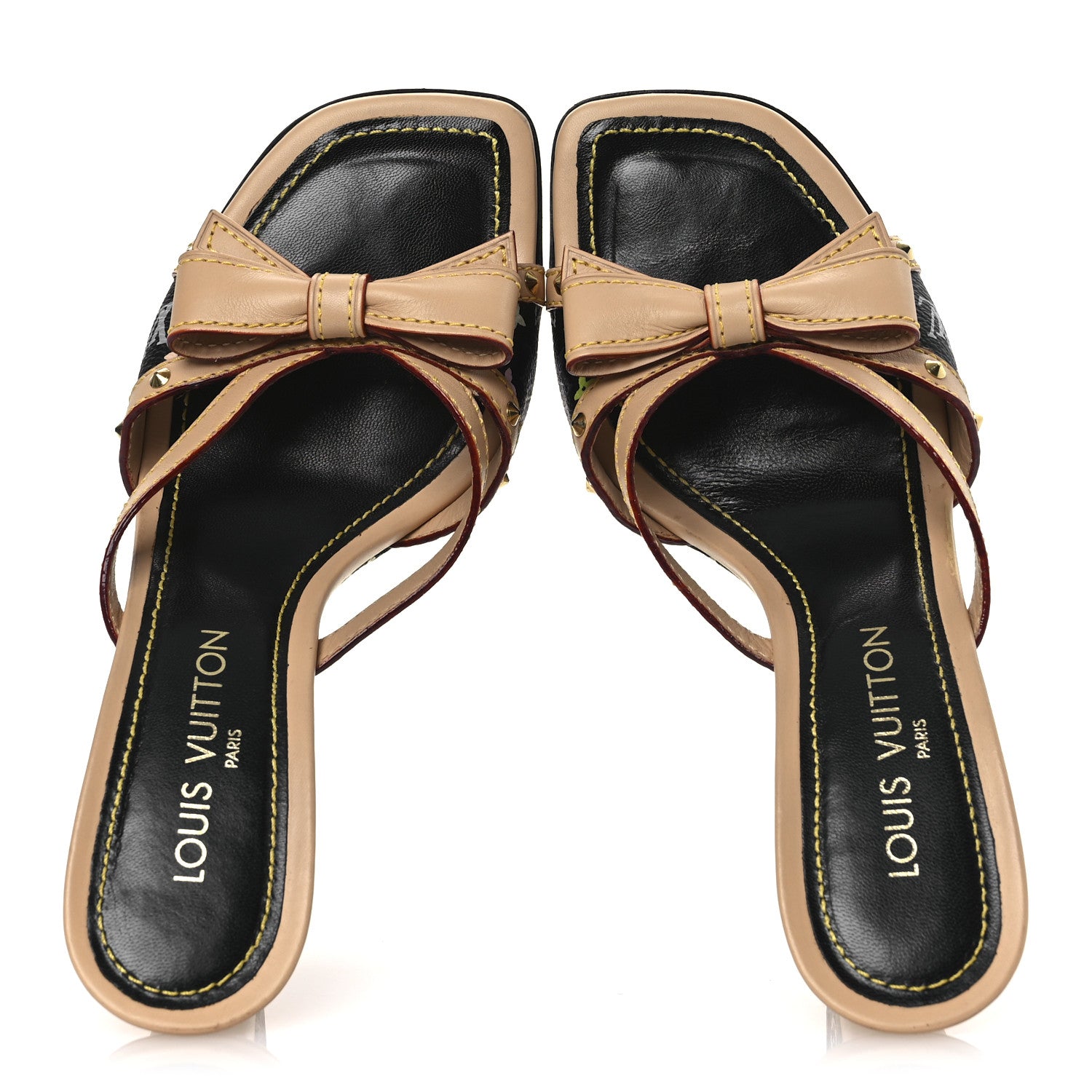 Louis Vuitton Monogram Multicolor Bow Wedge Sandals 38.5 Black 2 of 15