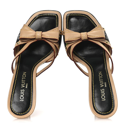 Louis Vuitton Monogram Multicolor Bow Wedge Sandals 38.5 Black 2 of 15