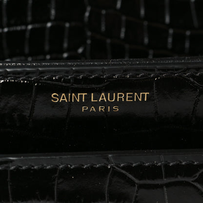 Saint Laurent Calfskin Crocodile Embossed Medium Monogram Sunset Black 6 of 9