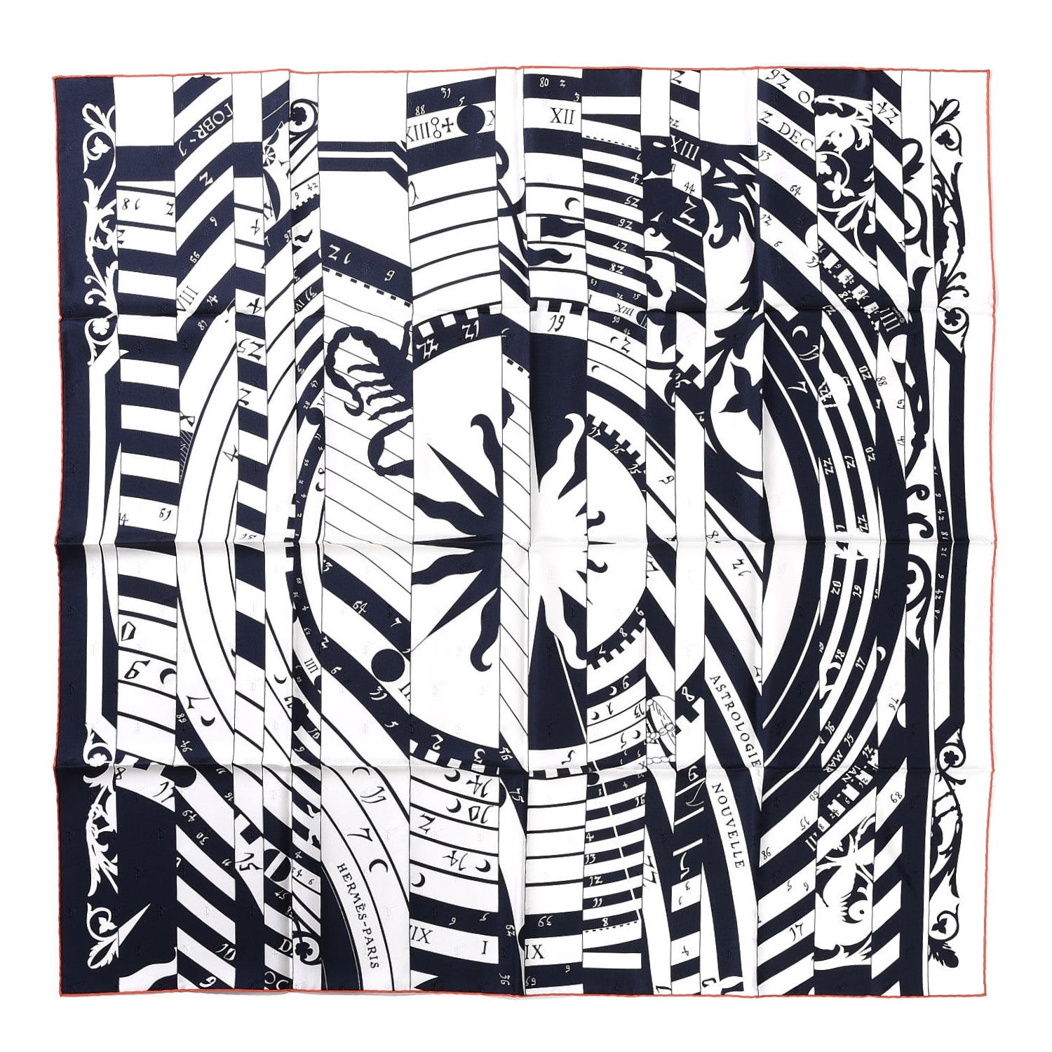 Hermes Silk Carre Astrologie Nouvelle Tattoo Scarf 90 Marine White 1 of 6
