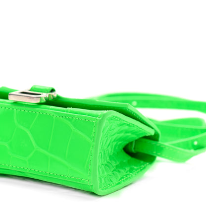 Balenciaga Shiny Calfskin Crocodile Embossed Hourglass Top Handle Bag Mini Fluo Green 6 of 10