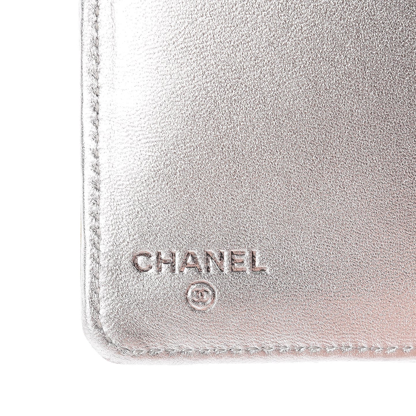 Metallic Lambskin Quilted Yen Wallet Silver