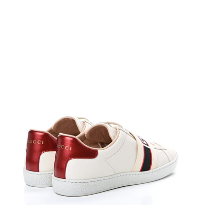 Gucci Calfskin Stripe Womens New Ace Sneakers 39 New Mystic White Ecru Red Flame 4 of 8