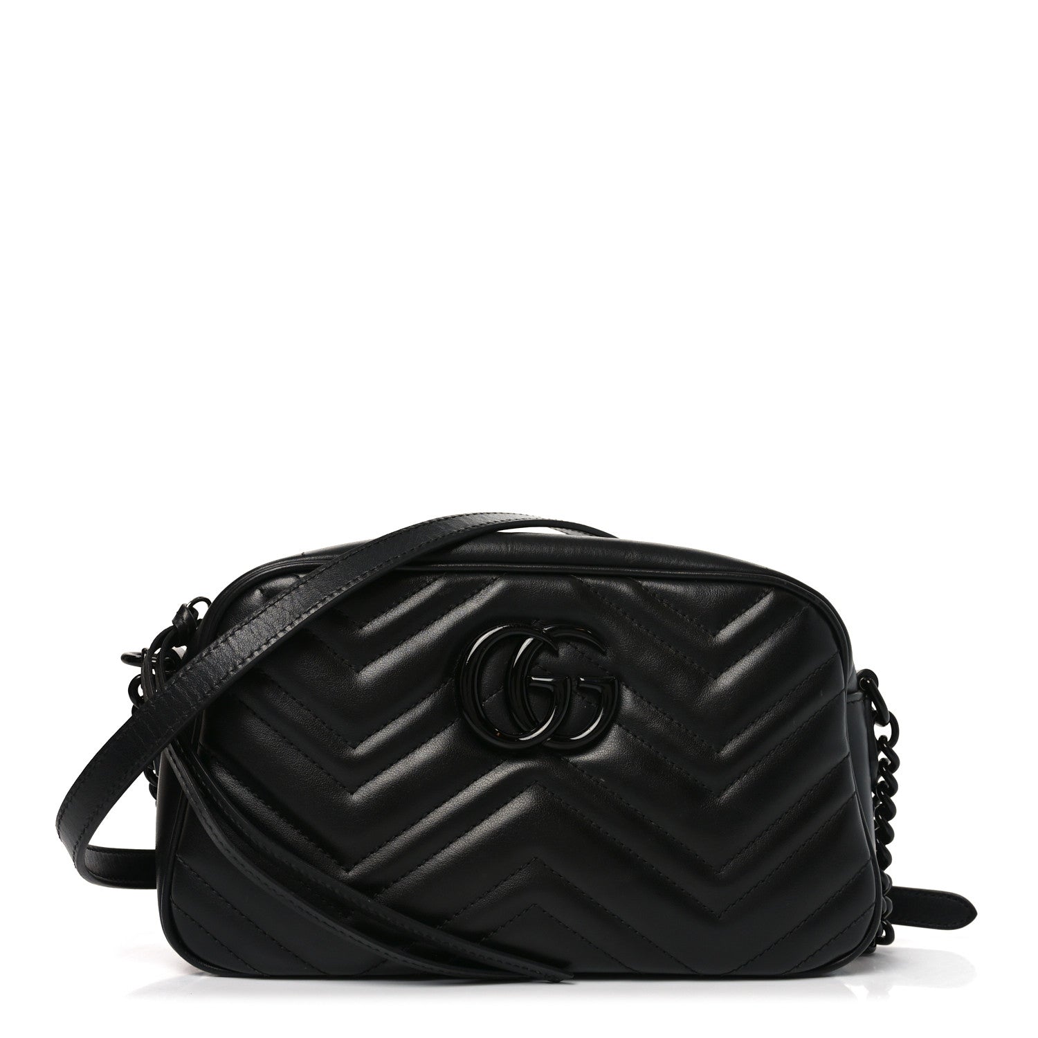 Gucci Calfskin Matelasse Monochrome Small GG Marmont Chain Shoulder Bag Black 1 of 11