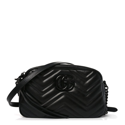Gucci Calfskin Matelasse Monochrome Small GG Marmont Chain Shoulder Bag Black 1 of 11